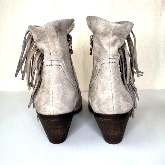 SAM EDELMAN Louie Western Boot Size 7.5 Grey Suede Fringe Festival Boho Cowgirl - Picture 5 of 11